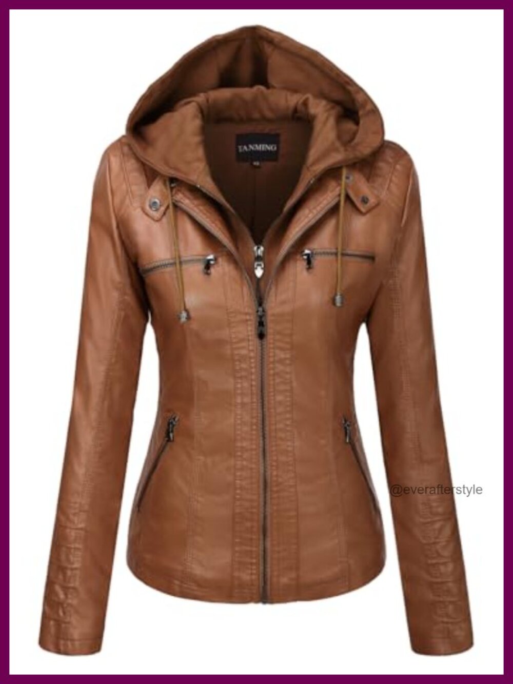 Faux Leather Jacket Hooded Moto Biker Coat Detachable Hood